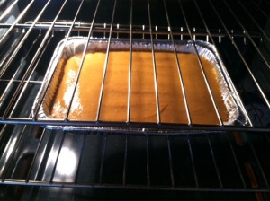Pumpkin Pie Bars in the oven